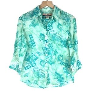 SUNSET COVE 100% Cotton Button Up Shirt Java Coffee Tropical Beach Vacay Small